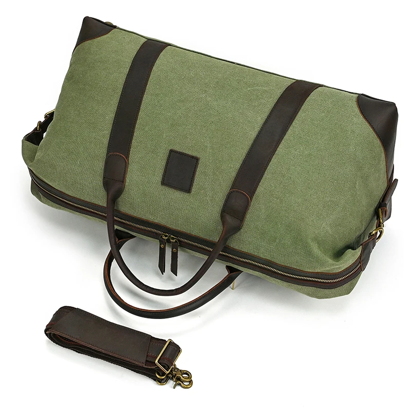 Large Leather Canvas Travel Bag Vintage Cool Crumpled Travel Handbags Waterproof Crossbody Duffle Bag For Men Army Green