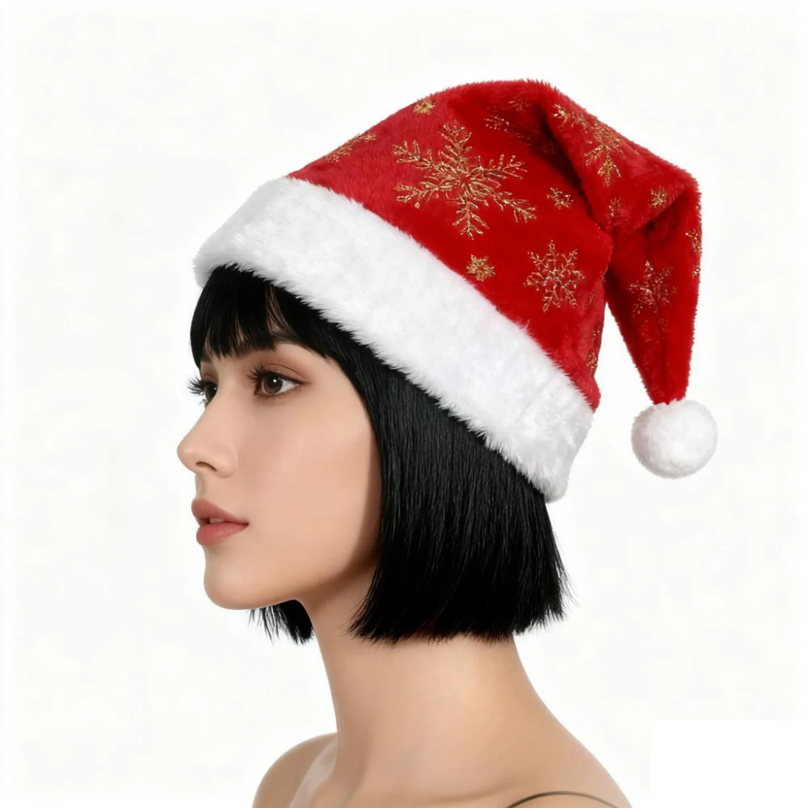 Sombrero de Papá Noel familiar, gorro de Navidad con plumas de copo de nieve y lentejuelas para adultos y niños para fiesta de Navidad, disfraz de Papá Noel Cosplay
