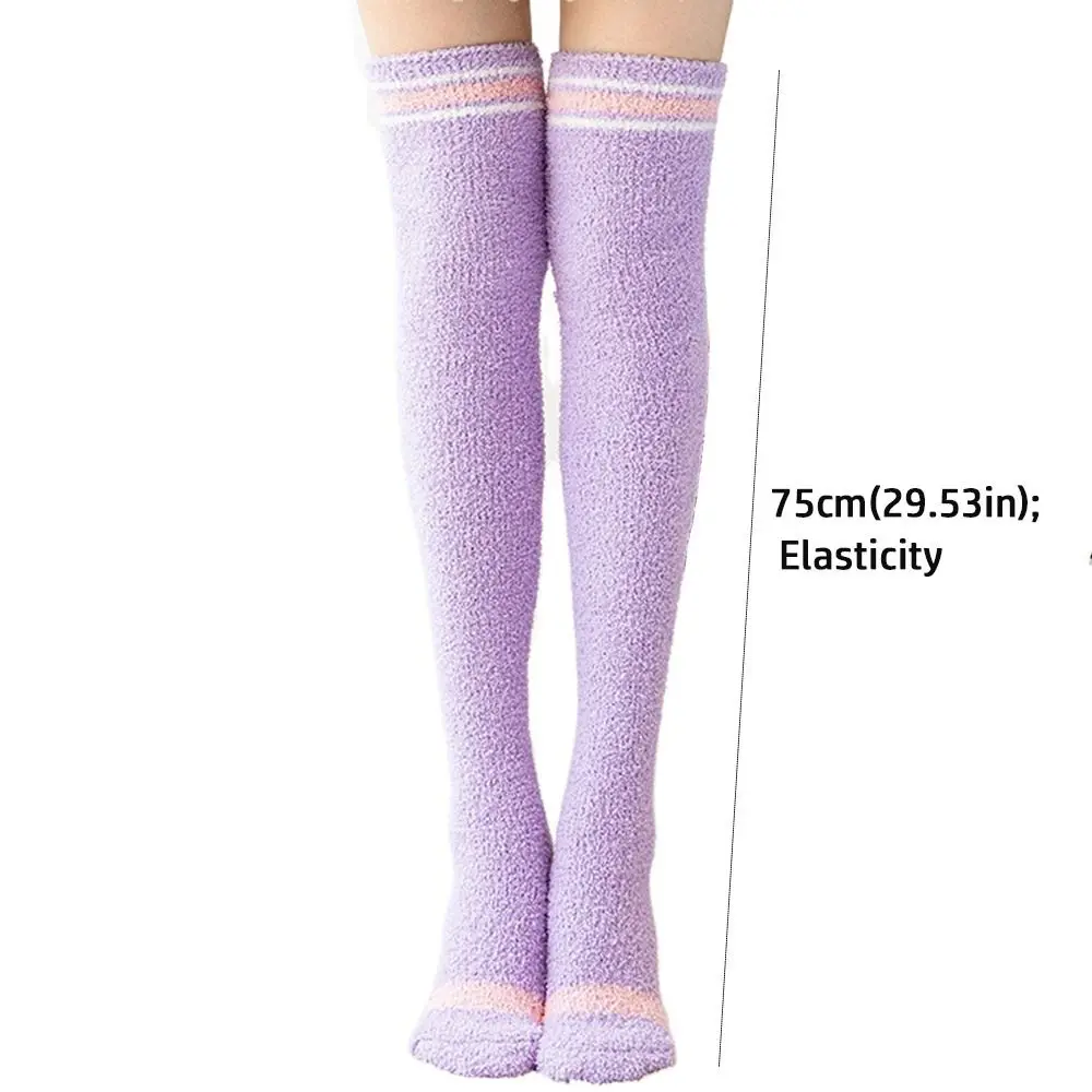 Soft Warm Striped Stockings Coral Velvet Comfortable Over Knee Socks Long Tube Cozy Lined Terry Socks Winter image 6