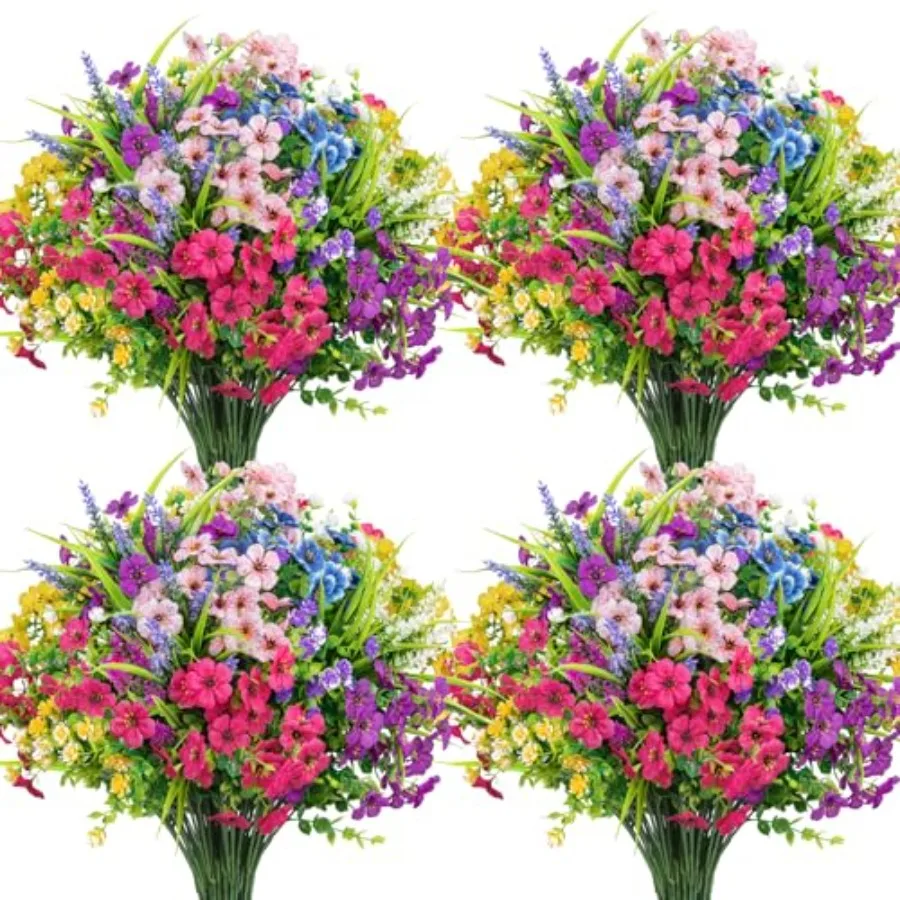 

Bundles Artificial Flowers for Outdoors Fake Flowers Plastic Plants Faux Lavender UV Resistant for Spring Summer Garden Patio W