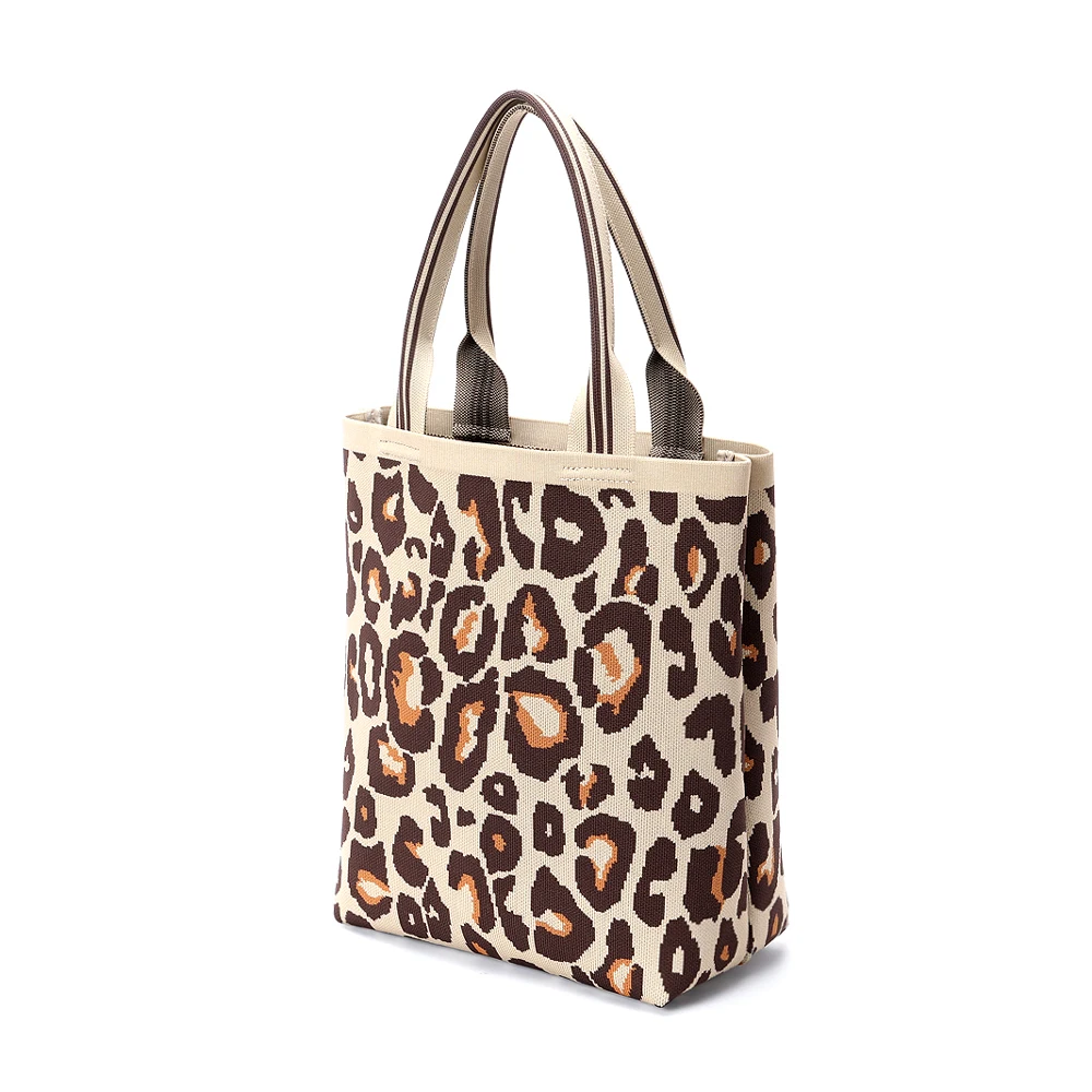 bolsa de ombro leopardo tricotada para mulheres bolsa de balde de tecido ecologico bolsala de grande capacidade bolsa de compras e viagem mais nova 01