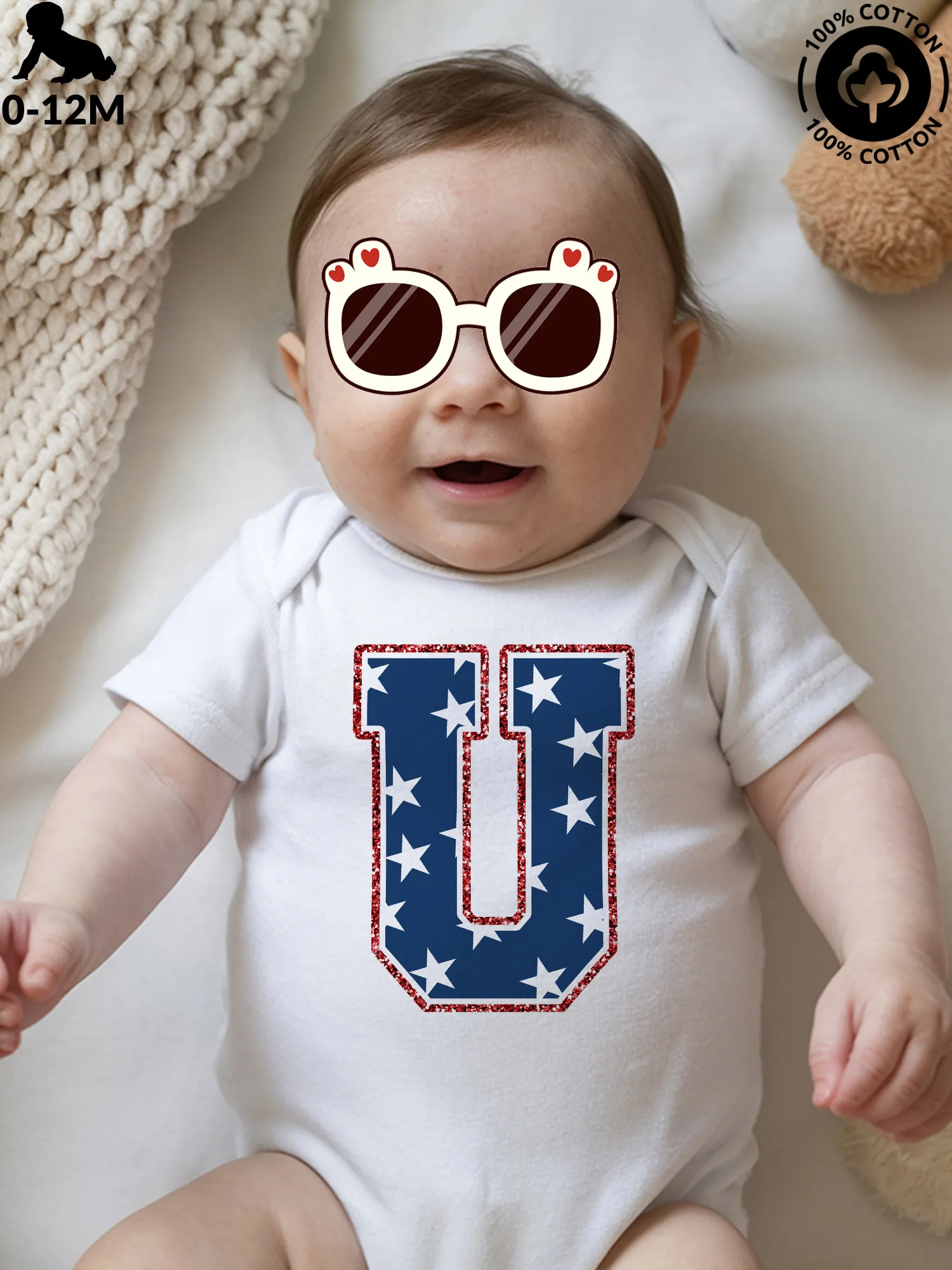 

Детский комбинезон-слип унисекс с принтом «Бейсбольный алфавит U», из чистого хлопка, мягкий, всесезонный, белый, 190 г/м²