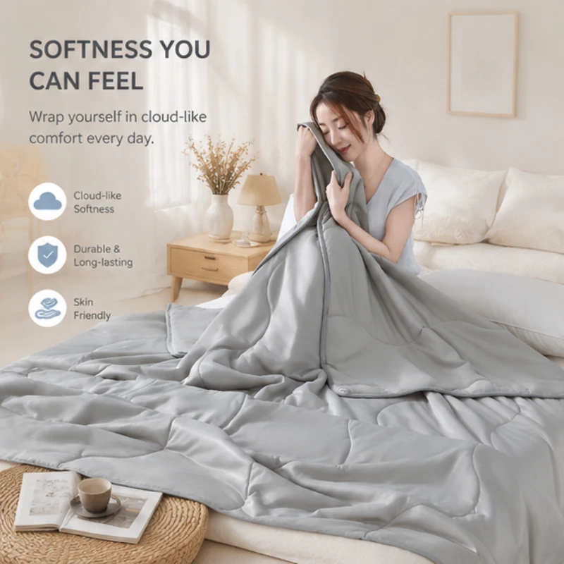Solid Color Light Cooling Duvet Ultra Thin Soft Breathable Summer Quilt Cozy Bedding For Indoor Bedroom Air Condition Daily