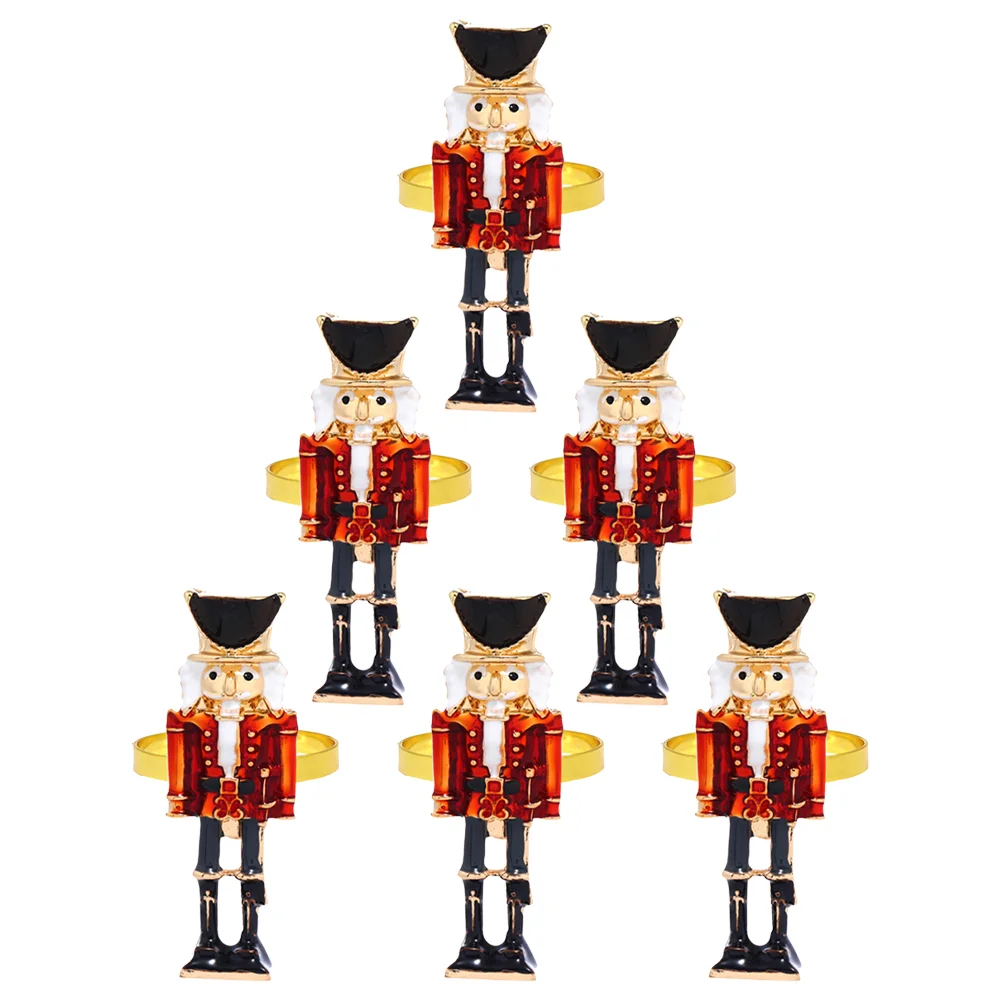 

Walnut Soldier Napkin Buttons Holiday Party Decoration 6pcs Buckle Dining Table Ring Nutcracker Shaped Napkins Rings