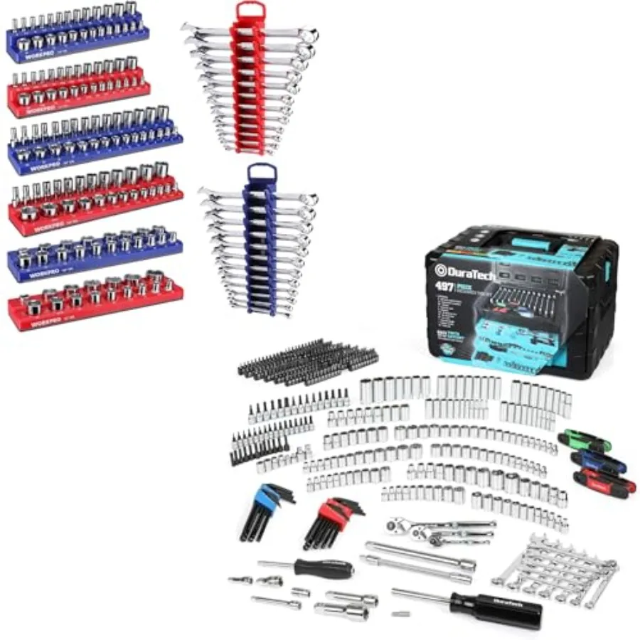 

8-Piece Magnetic Socket Organizer and Wrench Organizer Set 497-Piece Mechanics Tool Set