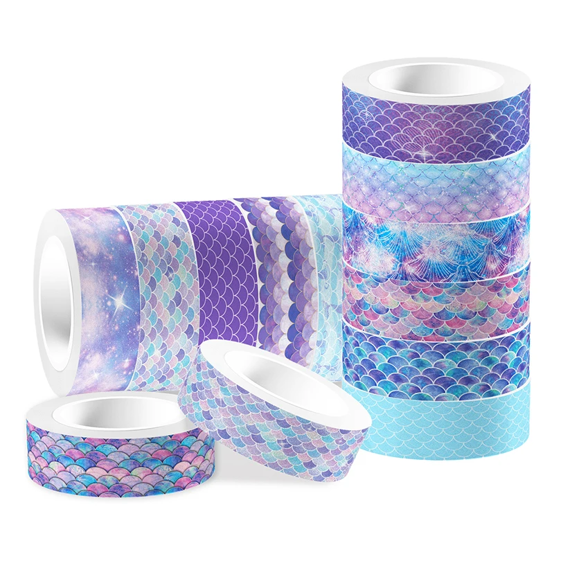 12Pcs Fish Scales Washi Tape Diary Decoration Scrapbooking Decorative Tape Stationery Colorful School Supplies Masking Tape