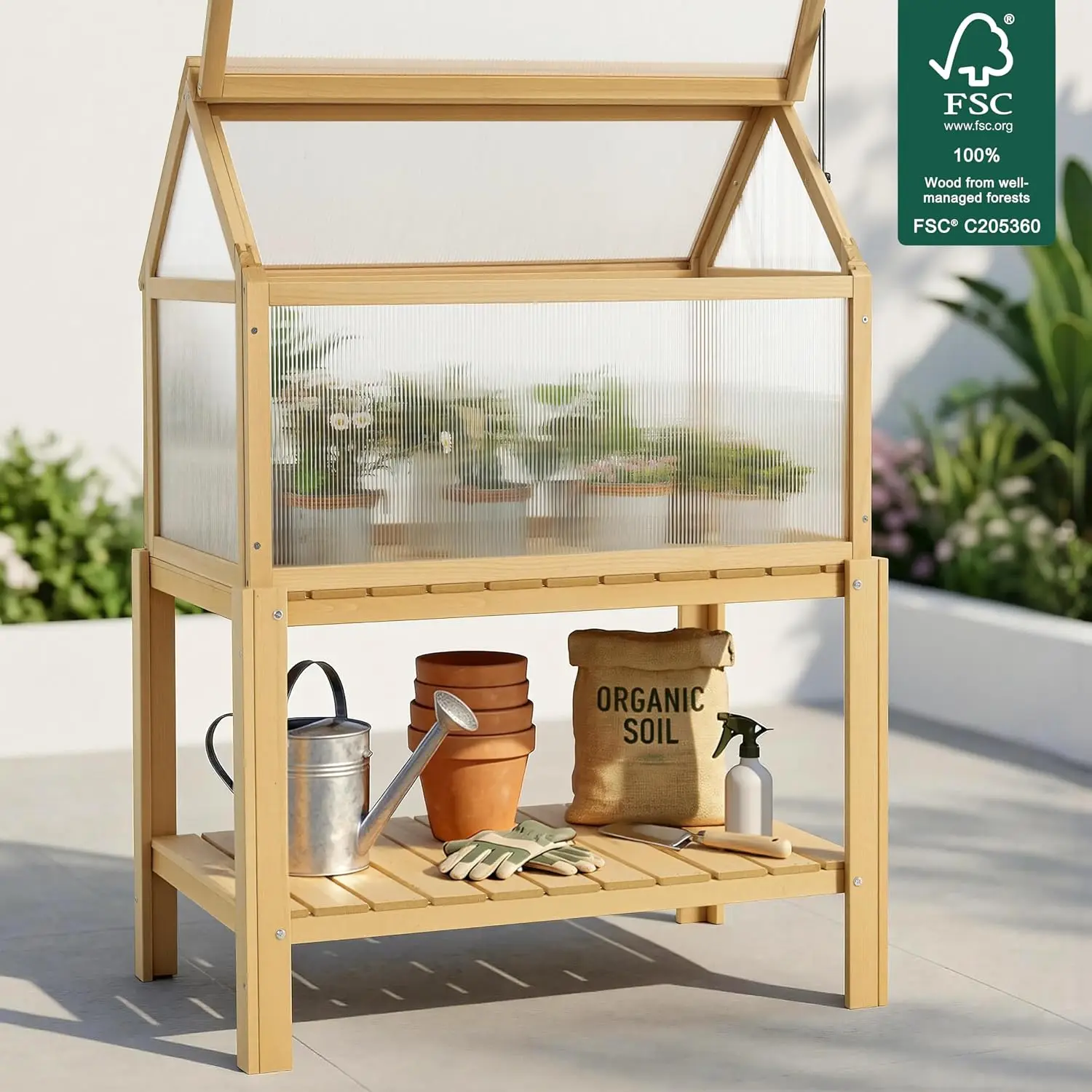 Cold Frame Greenhouse, Portable Wooden Greenhouse Raised Potted Plant Protection Box with Shelf for Outdoor Indoor Use,, Custom