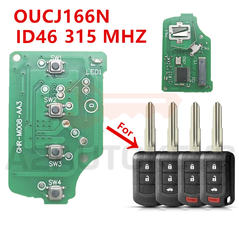 

A2AUTOKEYS OUCJ166N 315MHZ ID46 Chip Remote Smart Car Key Board For Mitsubishi Eclipse Outlander Mirage lancer 2016-2021 Car Key