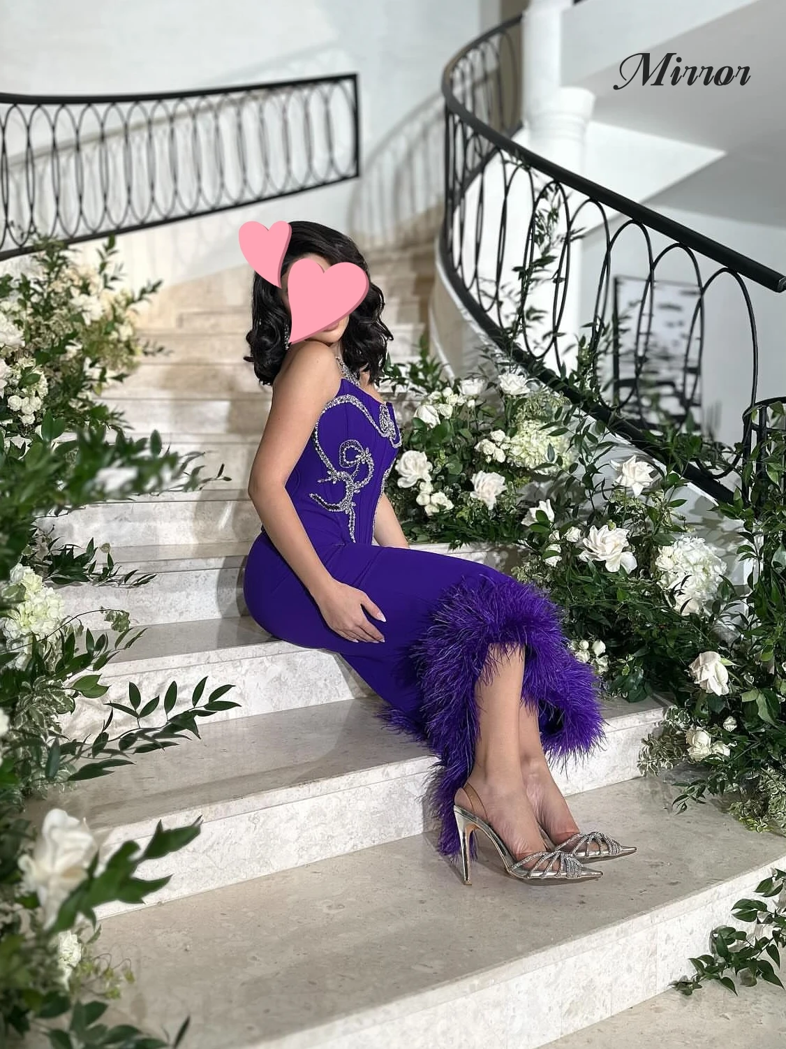 

Mirror Dress Elegant Vintage Sweet Purple Feathers Beads Asymmetric Customize Formal Occasion Prom Dress Evening Party Gowns