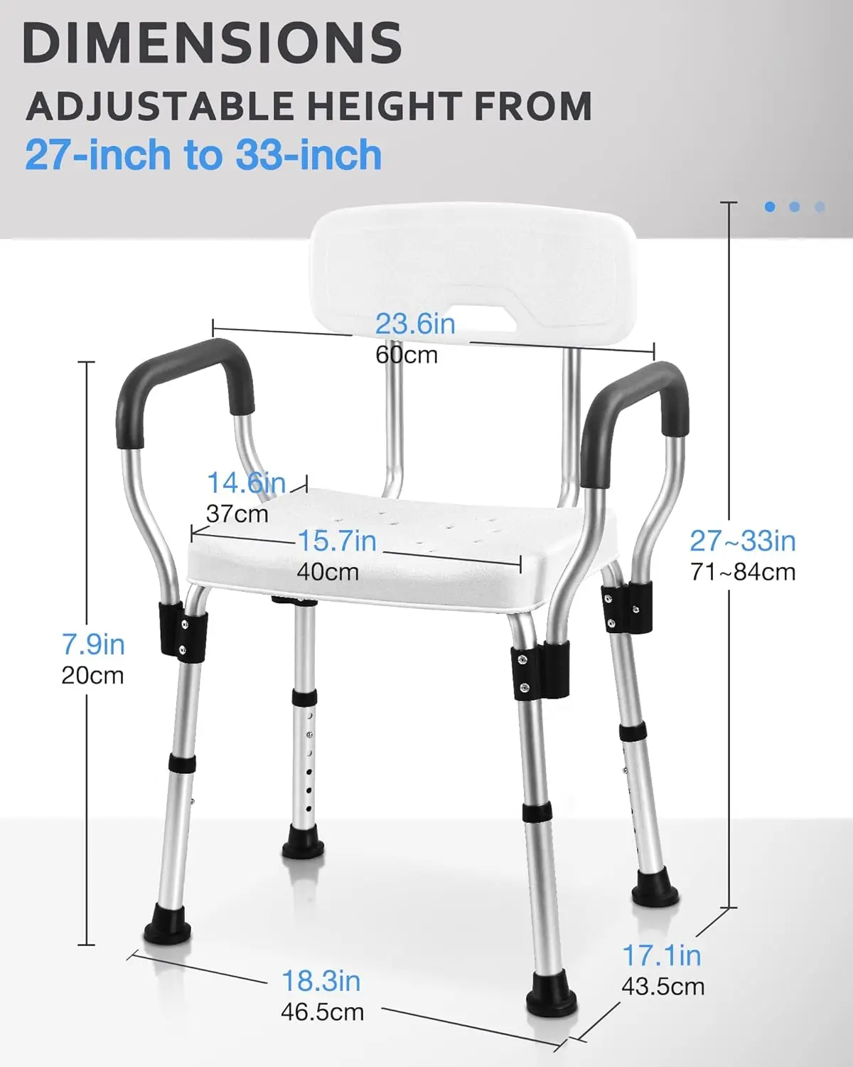 Shower Chair for Inside Shower, Heavy Duty Shower Seat with Back, Shower Chair for Bathtub with Arms for Handicap