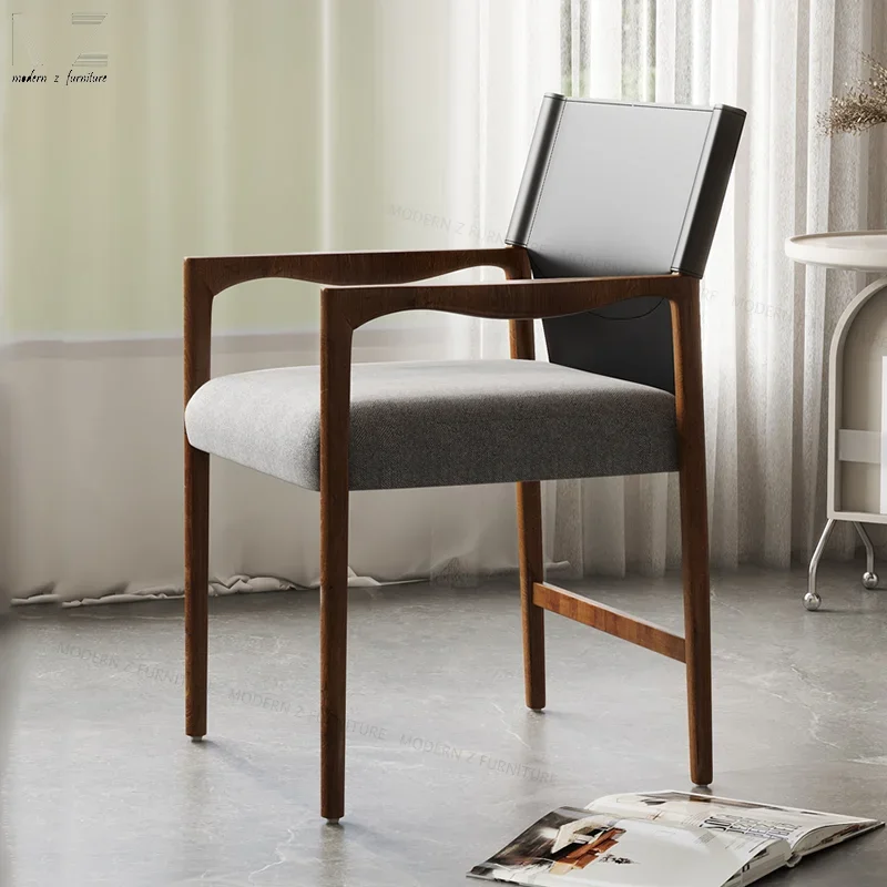

# Nordic Modern Dinning Room Chair Minimalistic Beige Cafe Shop Upholstered Solid Wood Chairs With Arm