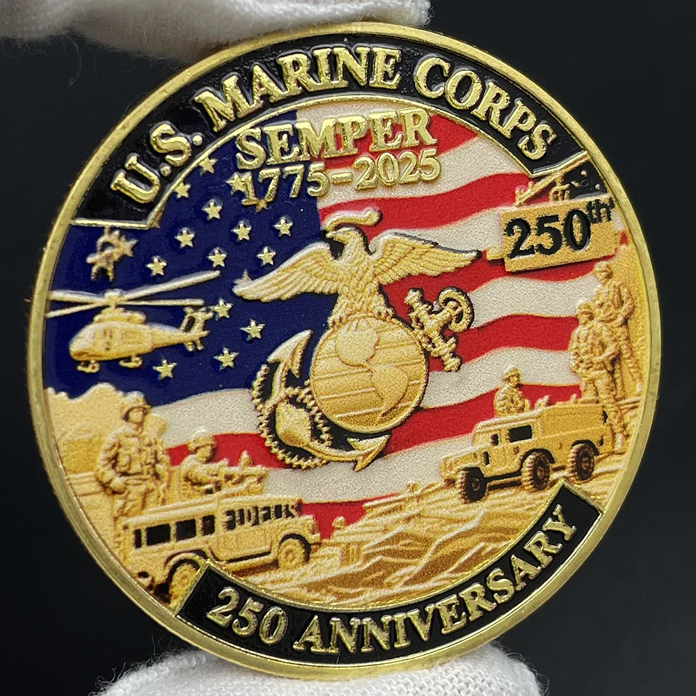 

U.S. Marine Corps 250th Anniversary Challenge Coin 1775-2025 USMC Military Coin Collection Semper Fidelis Medal in Capsule