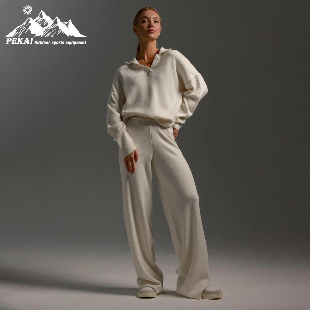 

Вязаный европейский и американский осенне-зимний свитер, вязаный пуловер с воротником, комплект широких брюк