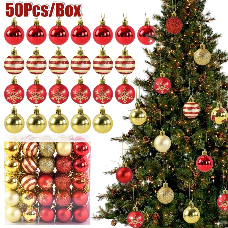 

50Pcs/Box Merry Christmas Ball Ornaments Xmas Tree Hanging Pendant Balls Accessories Home Party Decoration 2025 New Year Navidad