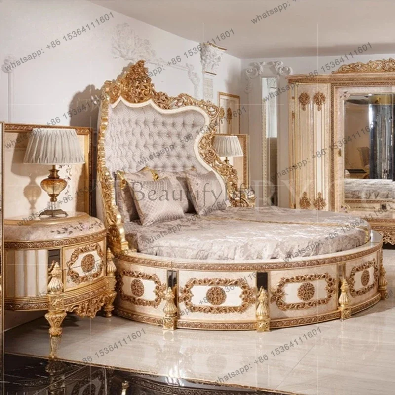 LJY European Luxury Bed Solid Wood Princess Unique Romantic Adult Quality Designer Bed Modern Sleeping Wedding Beliche Furniture