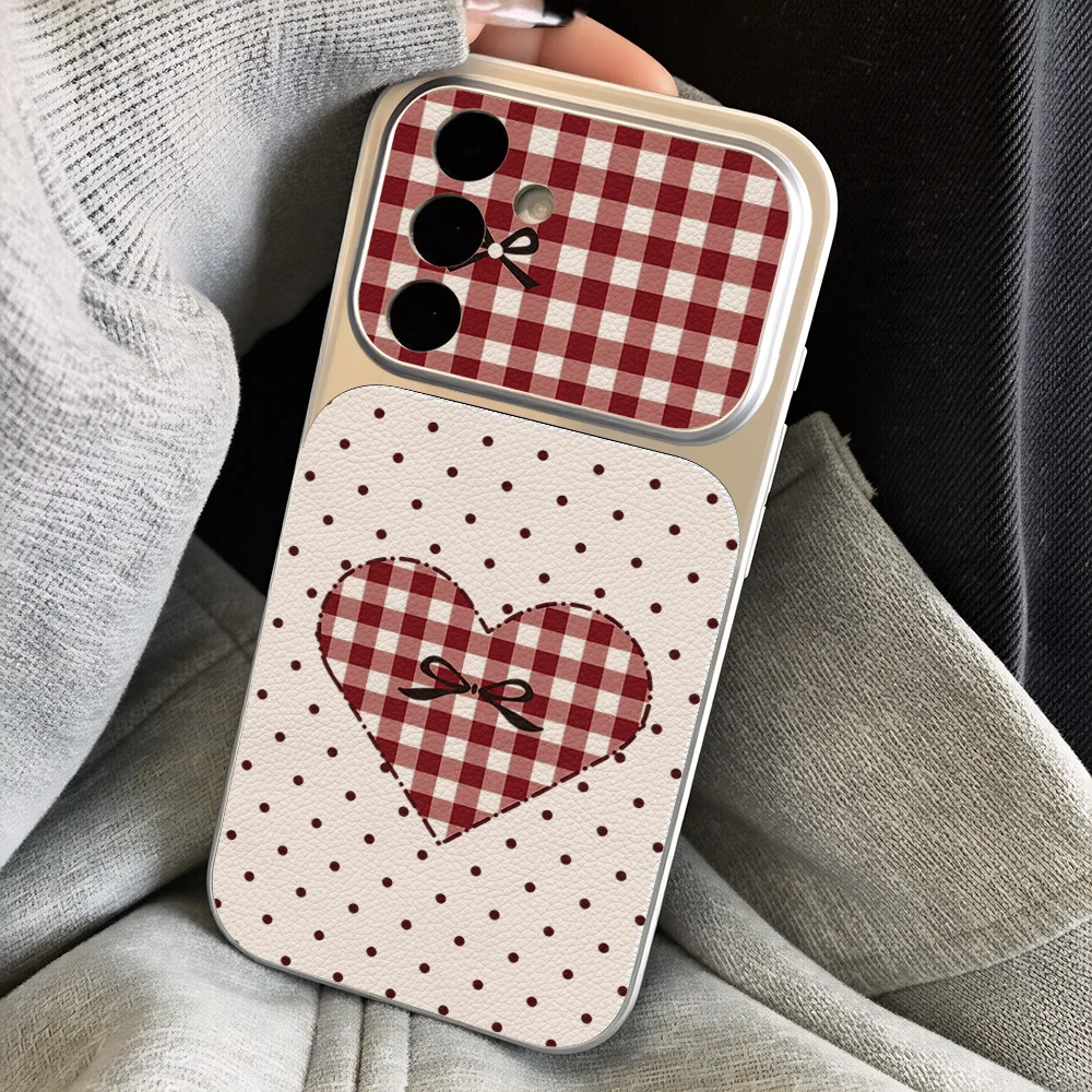 Koreanische Karierte Handyhülle für Samsung A56 5G A16 A57 A17 A37 A27 A07 A55 A36 A54 A26 S26 Ultra S25 S24 S23 FE Lichee-Muster Cover