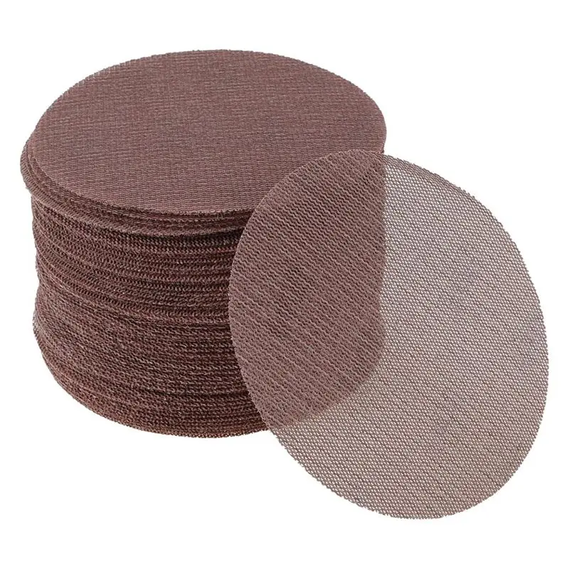 AEE4-50 Pcs 5 Inch Abranet Sanding Mesh Anti-Clog Hook Loop Dust Free Net Sandpaper 400 Grit Brown Aluminum Oxide