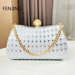 Teardrop Diamond Evening Bag Clutch Pearl Buckle Chain Top-handle Bags Over Shoulder Purse Moon Luxury Designer Clutches Party