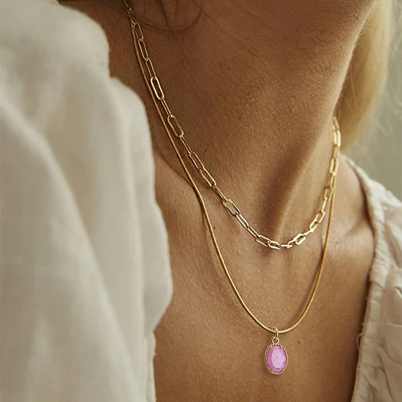 

2Pcs Star Heart Oval Square Pendant Necklace Versatile Classic Simple Sweet Romantic Jewelry Women Vacation Party Anniversary