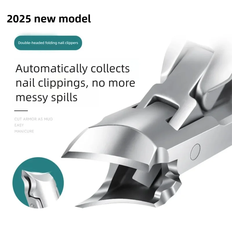 กรรไกรตัดเล็บพับได้แบบพกพา 1 ชิ้น หัวคู่ ช่องเปิดกว้าง กรรไกรตัดเล็บสแตนเลสแบบใหม่ ใช้ได้สองแบบ อุปกรณ์ทำเล็บ