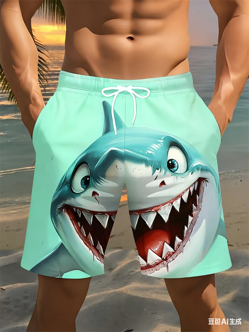 Funny Shark Graphic Beach Shorts For Men 3D Digital Printing Sports Swim Trunks Street Fun Cute 2026 New Summer Board Shorts