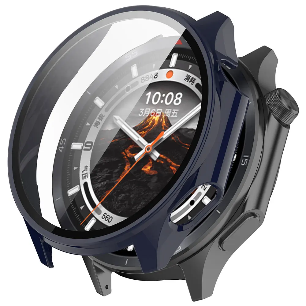 Hard PC Bumper Case with Built-in Glass Screen Protector For OnePlus Watch 3 / OPPO Watch X2
