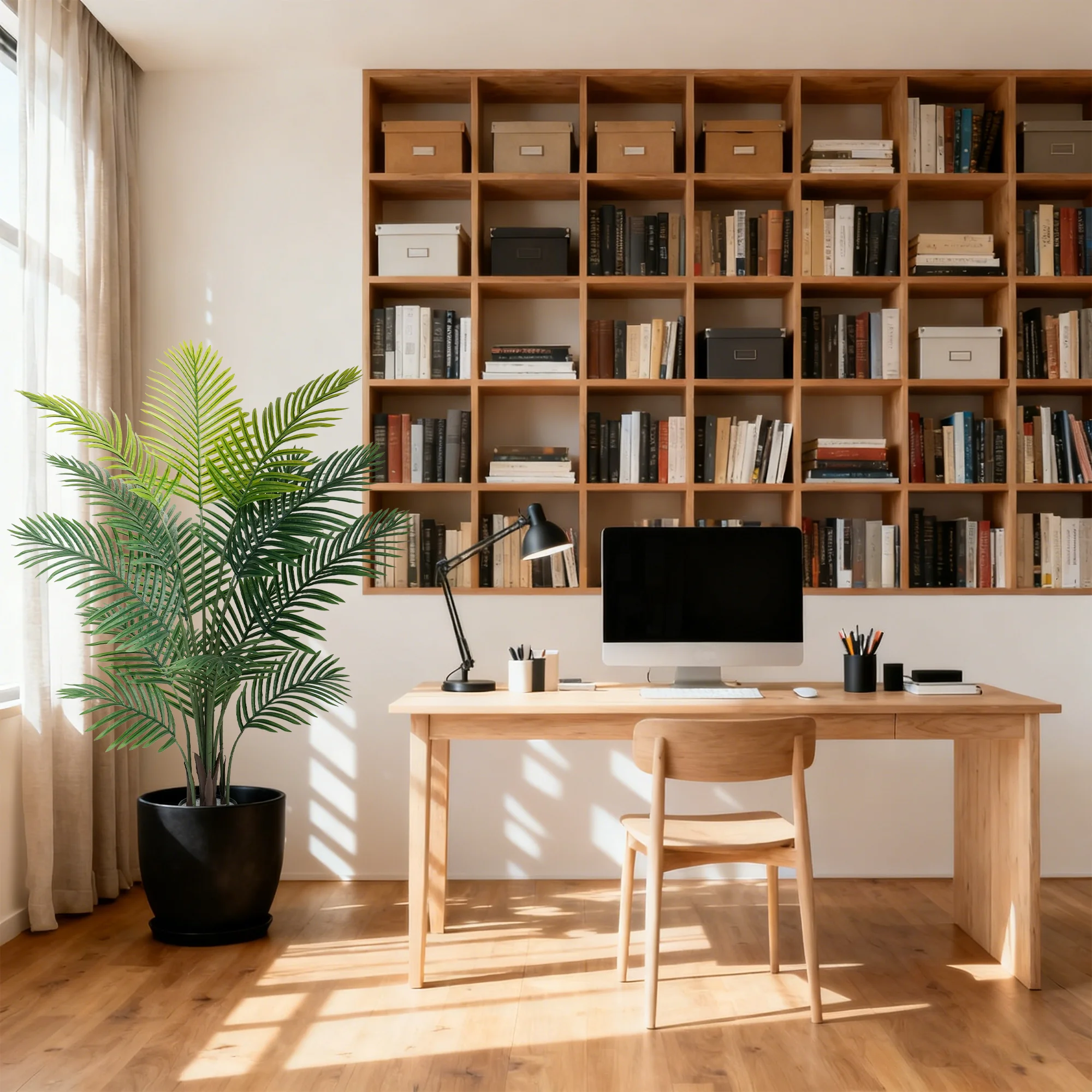 4/5/6 FT Artificial Plants Fake Palm Tree Tropical Palm Leaves Faux Areca Floor Plant in Pot Indoor Realistic-Touch Monstera Leaves for Home Garden Outdoor and Office Decor view 8