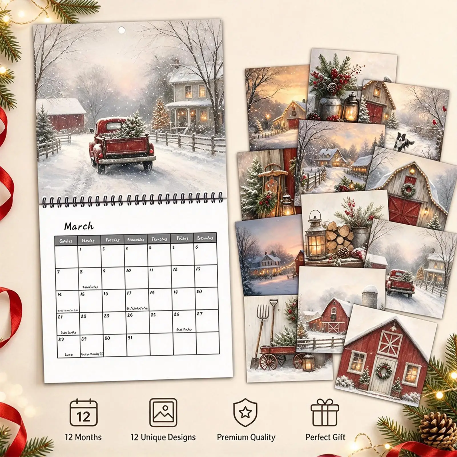 2027 Farmhouse Style Spiral Binding Planner With Writing Space 12 Month Large Yearly Wall Calendar Christmas Gift