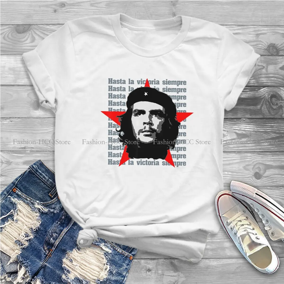 Che Guevara Polyester TShirts Hasta La Victoria Siempre Star Distinctive Women's T Shirt Hipster Tops