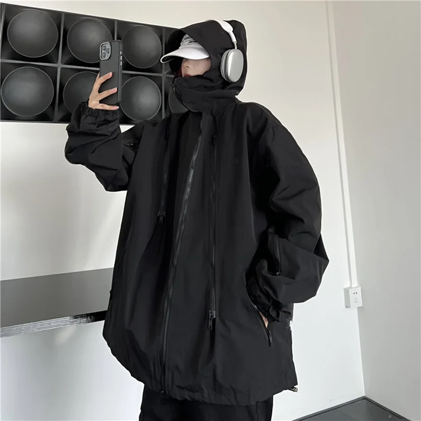 

Oversize Men's Jaet Spring Autumn Faion Spor Streetwear Loose Fit Windproof Zipper Decorated Casual Hooded Coat