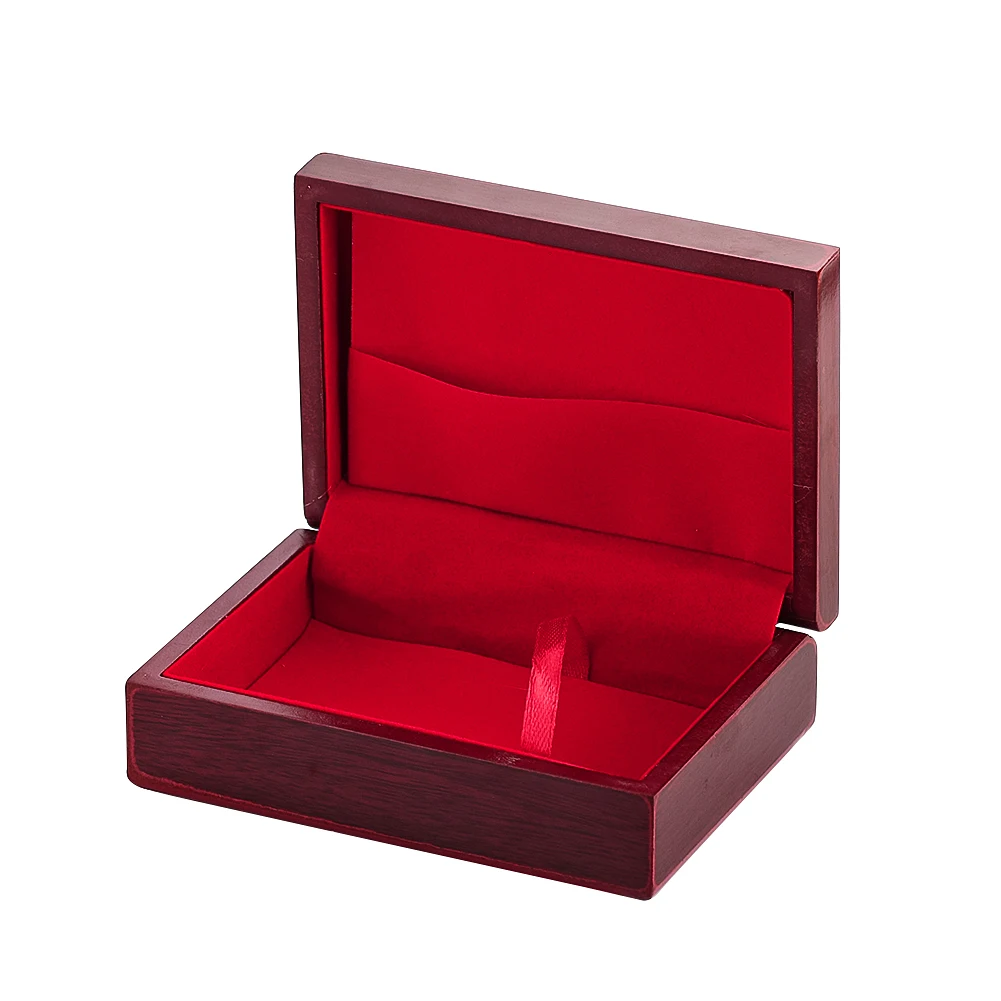 Gold Foil Wooden Red Velvet Organizer Game Cards Storage Box Earrings Necklace Ring Treasure Chest Case for Jewelry Packaging