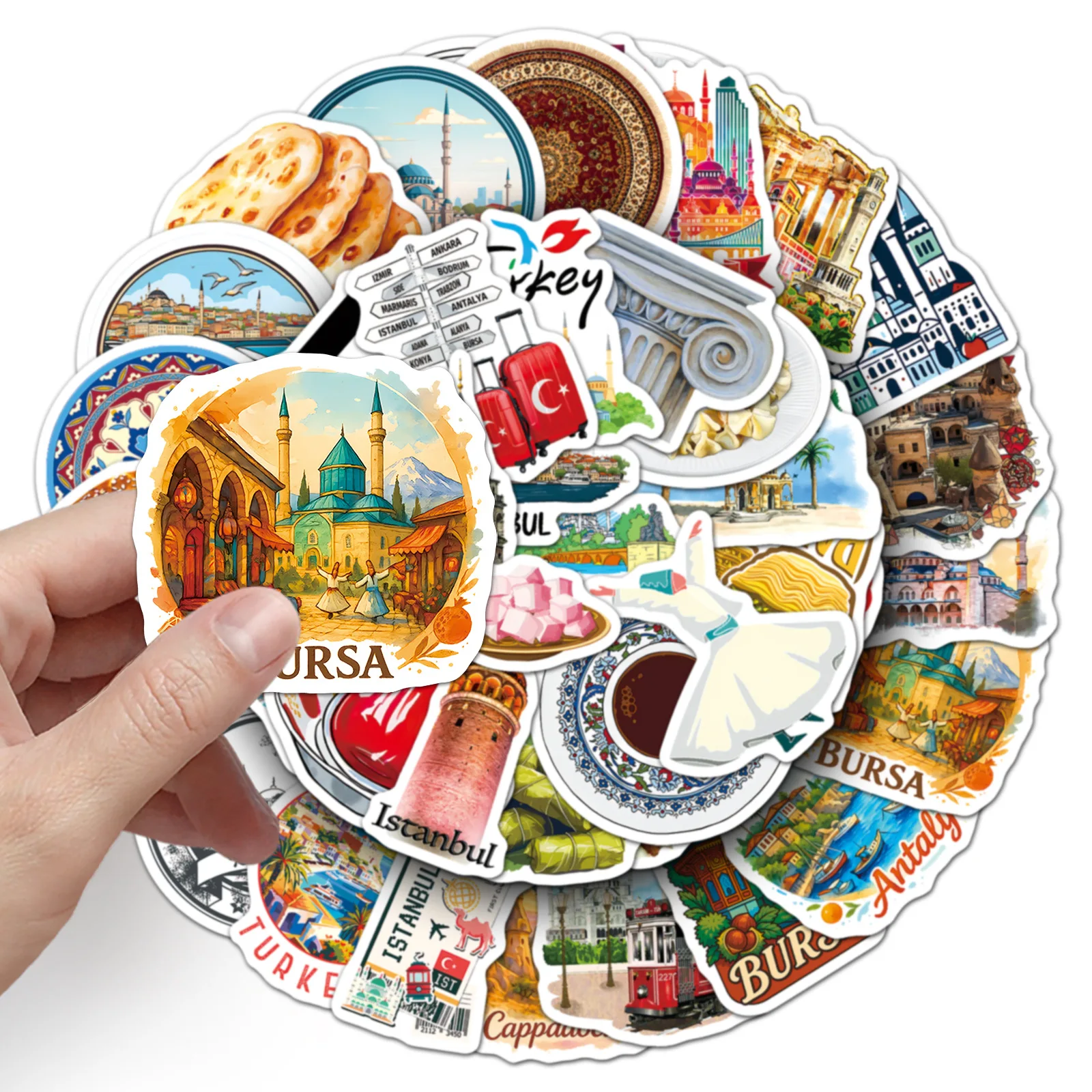 50 Stück Türkische Reisetagebuch-Graffiti-Aufkleber Outdoor-Landschaften Cartoon-Sticker DIY Gepäck Handy Gitarre Scrapbook Wasserfeste Aufkleber