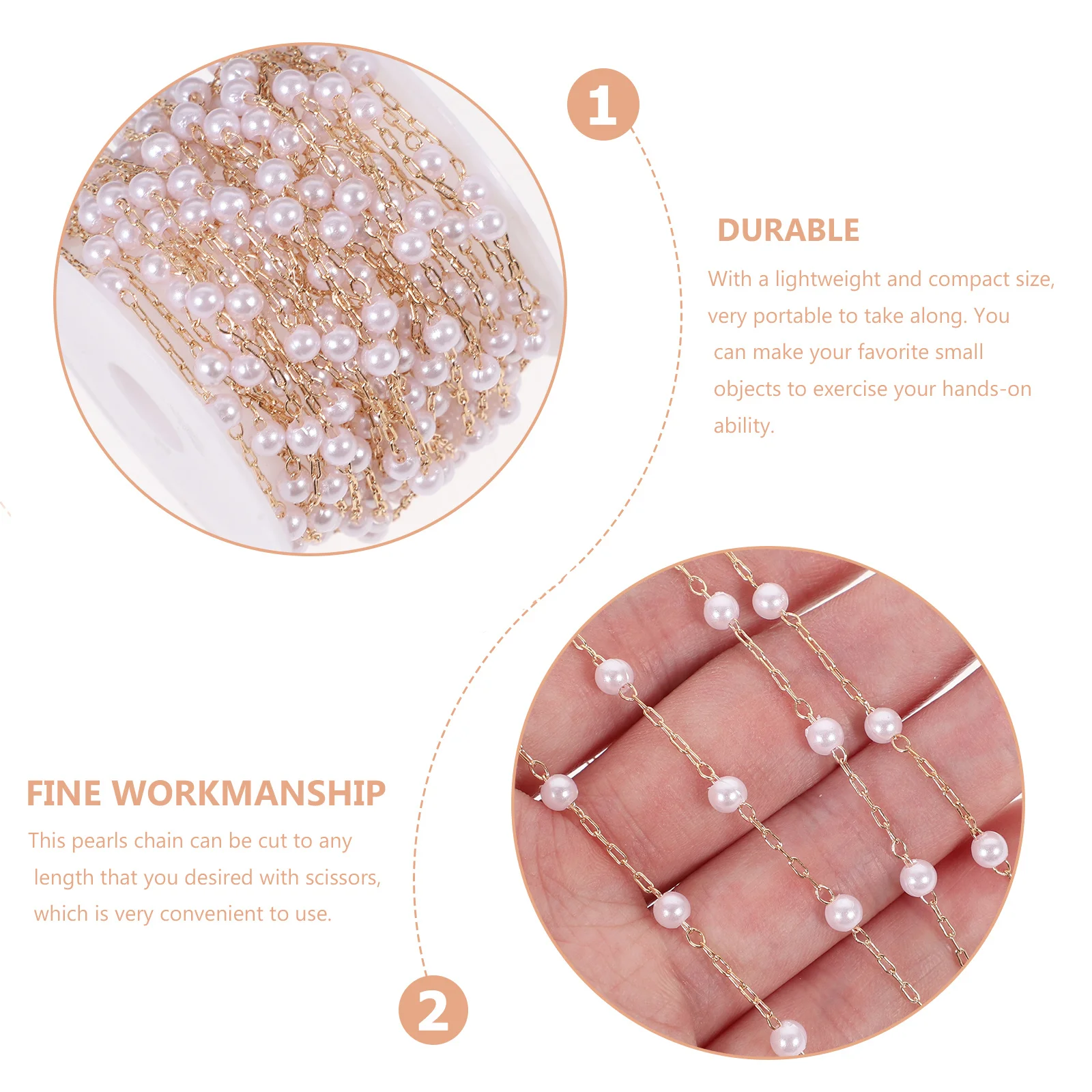 1 Roll Pearl Replacement Chain Copper for DIY Jewelry Making Bracelet Necklace Creative Accessories Pearl Chain