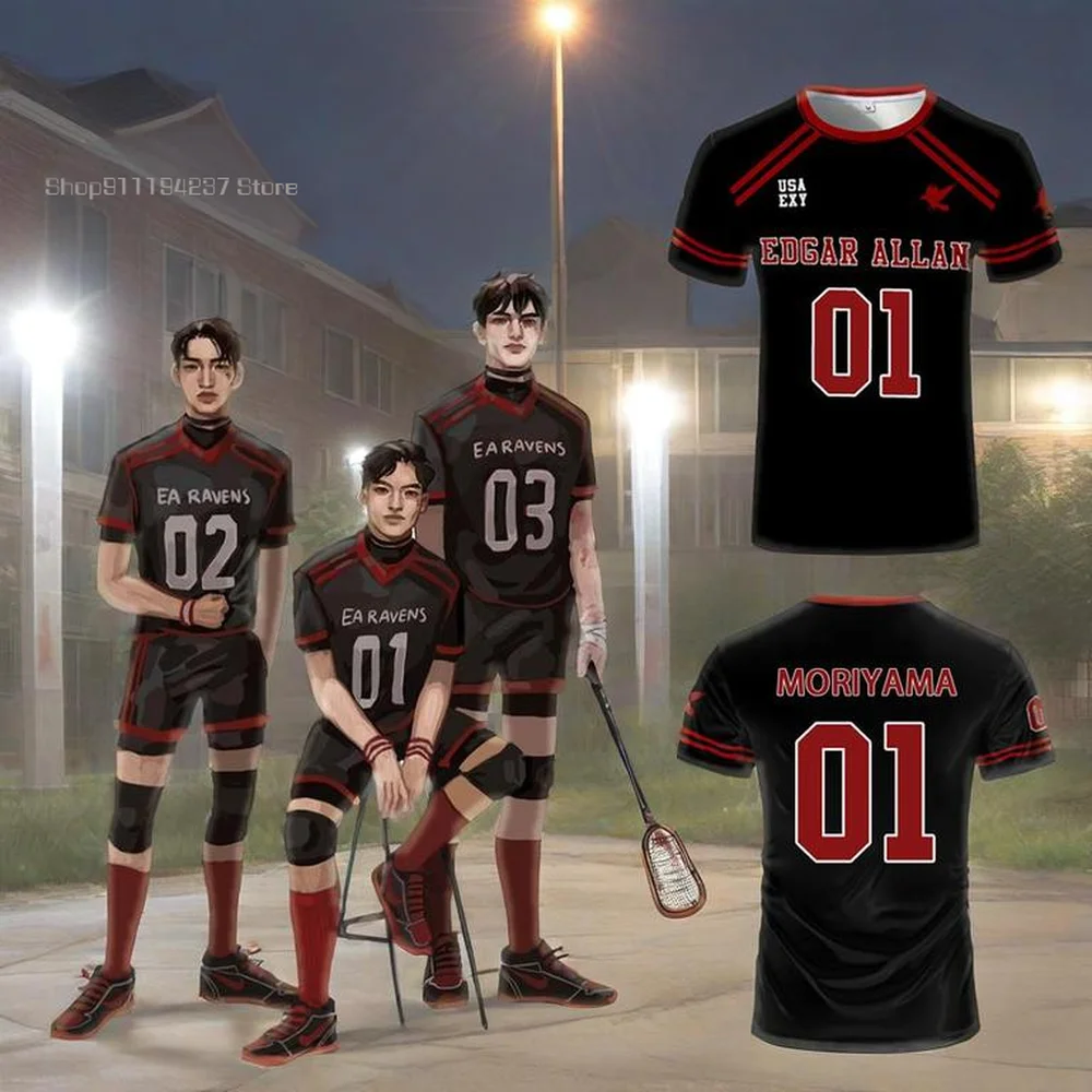 3D The Foxhole Court Lacrosse Hockey Jersey Edgar Allan Ravens Cosplay Uniform Men's Breathable Sports Short-sleeved T-shirt