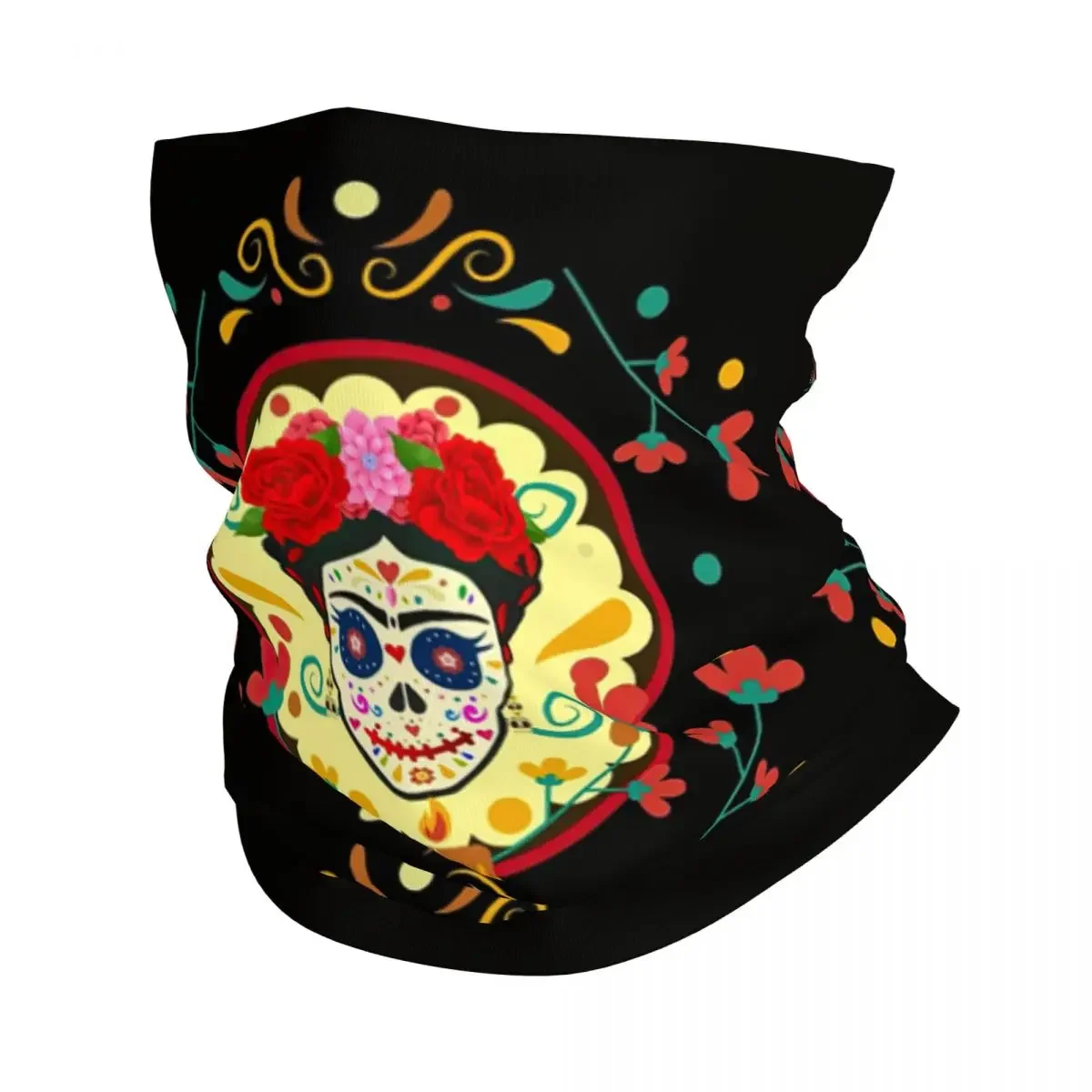 Skull Day Of Dead Bandana Winter Neck Warmer Women Windproof Wrap Face Scarf for Hiking Mexican Flowers Catrina Gaiter Headband