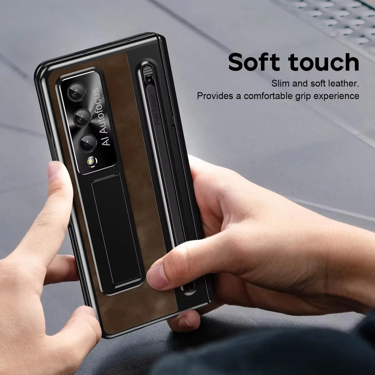 

High-end business Leather Bracket Pen Slot With Stylus Case For Samsung Galaxy Z Fold 6 5 4 Glass Screen Hinge Protection Cover