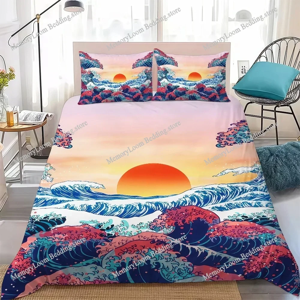 

Sea Wave Japanese Style Duvet Cover Set Home Style Bedding Soft Laundry Cotton Bed Four Seasons Student Dormitory Home Textile74