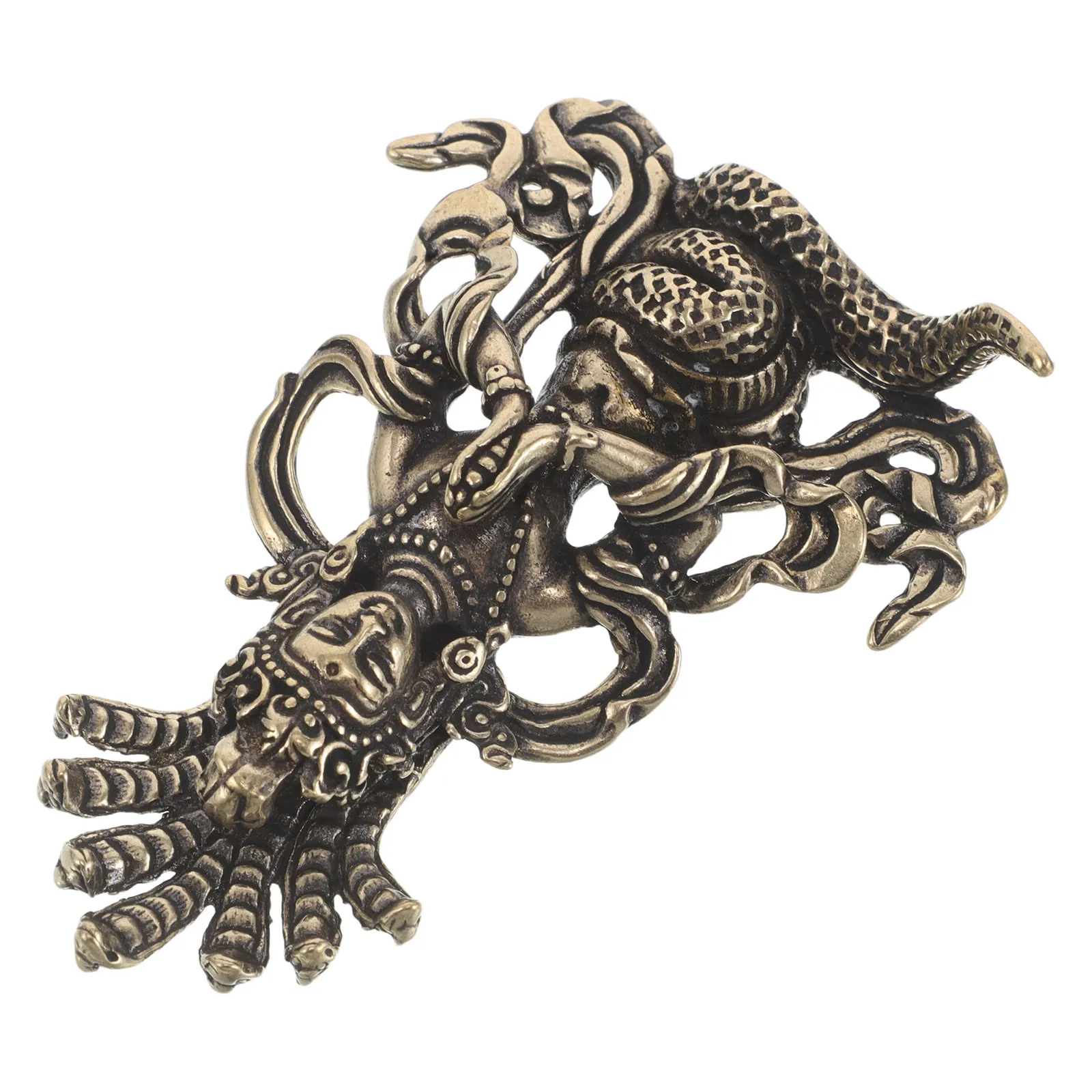 Brass Medusa Snake Statue Vintage Hand Painted Sculpture Home Table Decoration Blessing Ornament Feng Shui Decor