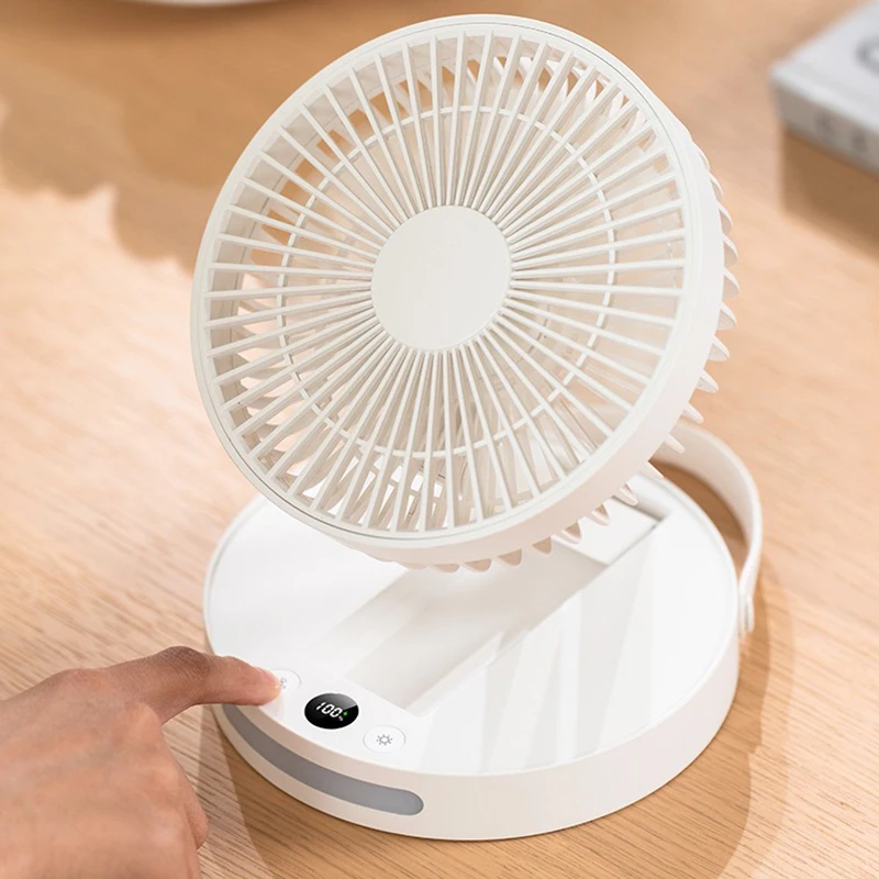 2024 Portable Foldable USB Desk Fan with 3600mAh Rechargeable Battery Night Light Mute Table Fan for Home Office Outdoor Camping