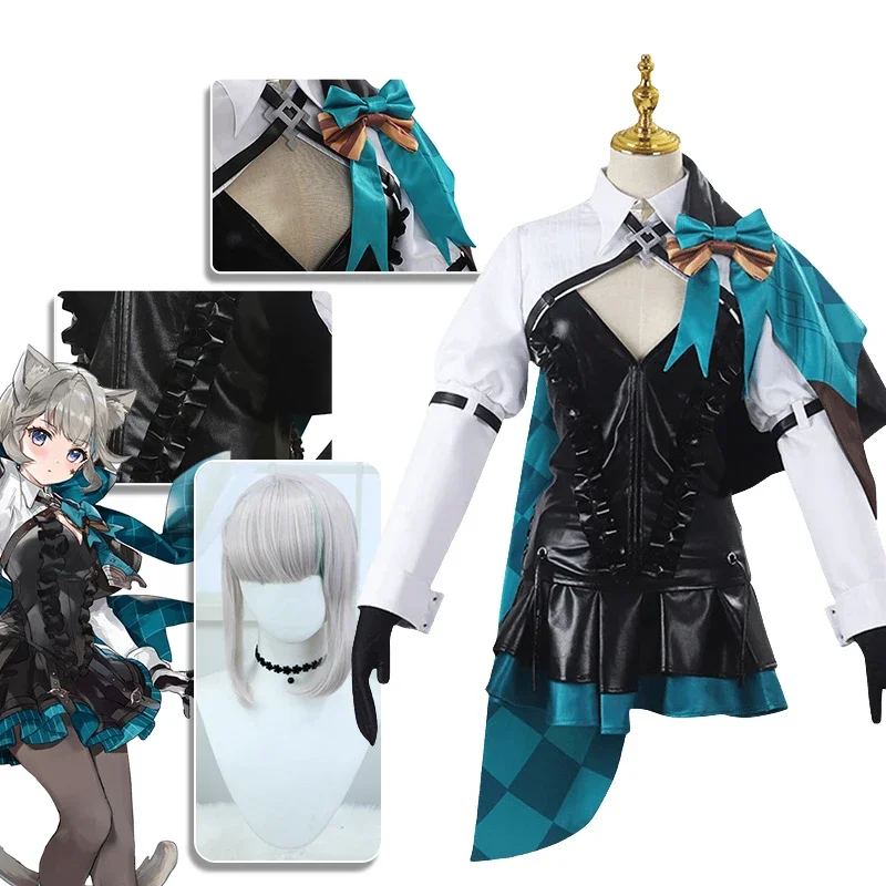 

Lynette Cosplay Genshin Impact Cosplay Costume Wig Fontaine Magician Lyney Leather Uniform Dress Wig Halloween Costume for Women