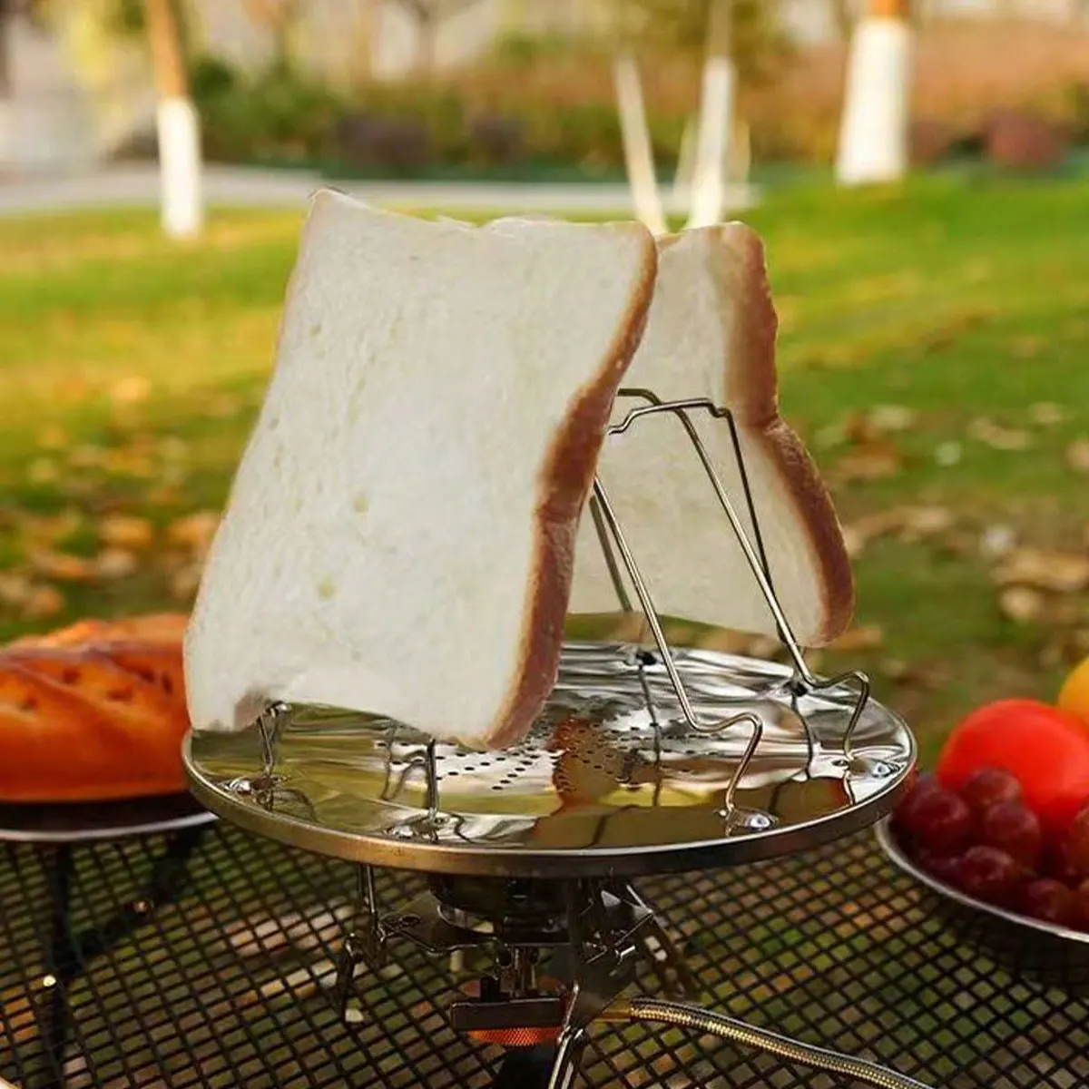 Baking tray, grill rack, bread rack, outdoor stainless steel 4-piece toast bread tray, camping picnic grill, foldable 1pcs
