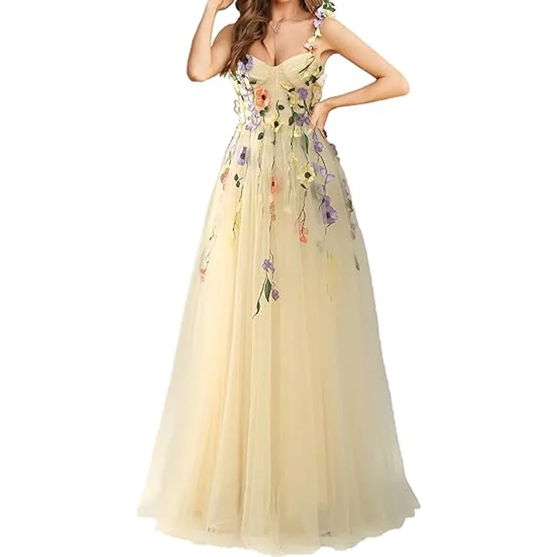 New Suspender Evening Gown With Spring Floral Temperament Small And Fresh Floral Long Stage Performance Outfit Customized