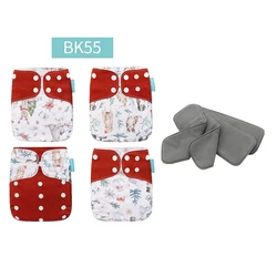 HappyFlute New 3-15Kg 4PCS Set Suede Cloth Inner Christmas Exclusive Print Baby One Size Nappies Reusable Cloth Diaper