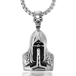 2025 Vintage Punk Stainless Steel Skeleton Pendant Necklace For Men Accessories Fashion Jewelry Male Death Skull Necklace
