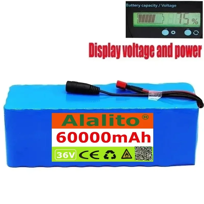 36V battery 10S4P 60Ah battery pack 1000W high power battery 42V 60000mAh Ebike electric bicycle BMS Capacity Indicator+charger