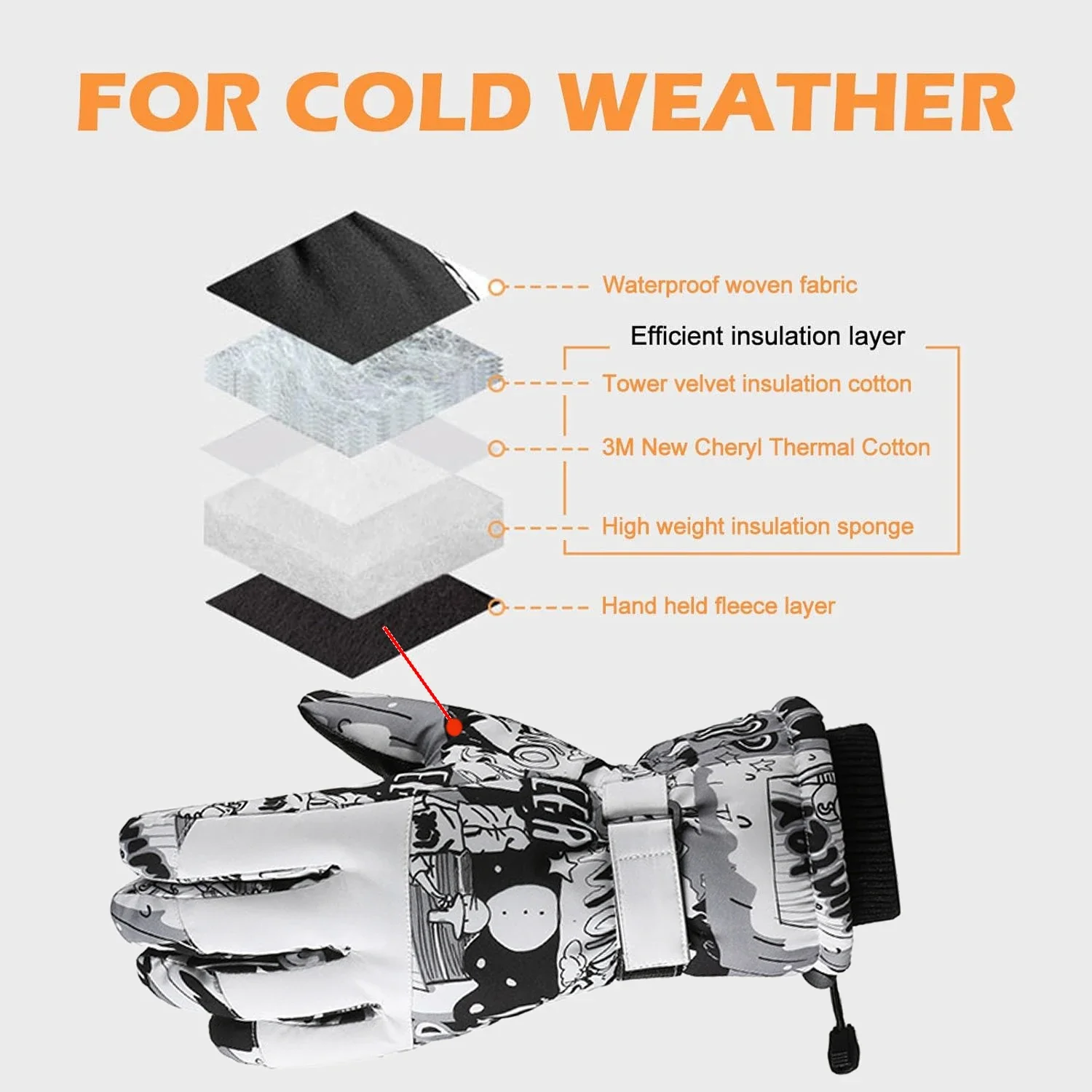 ZHUOHUA الكبار الشتاء الدافئ قفازات التزلج مقاوم للماء سميكة الصوف على الجليد قفازات الحرارية دراجة نارية قفازات ركوب الدراجات الرجال النساء #4