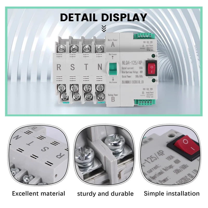 مفتاح نقل تلقائي مزدوج الطاقة من النوع MCB 4P 100A ATS مفتاح كهربائي لقاطع الدائرة