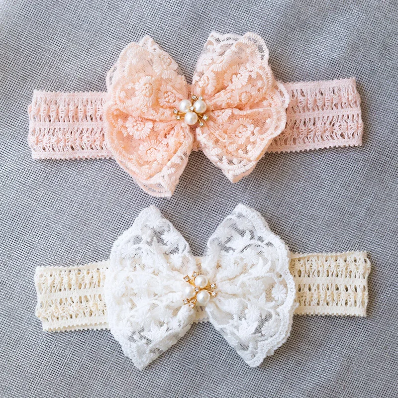 White Lace Bow Baby Headbands for Girl Cute Bowknot Hair Band Elastic Infant Turban Newborn Headwear Baby Hair Accessories