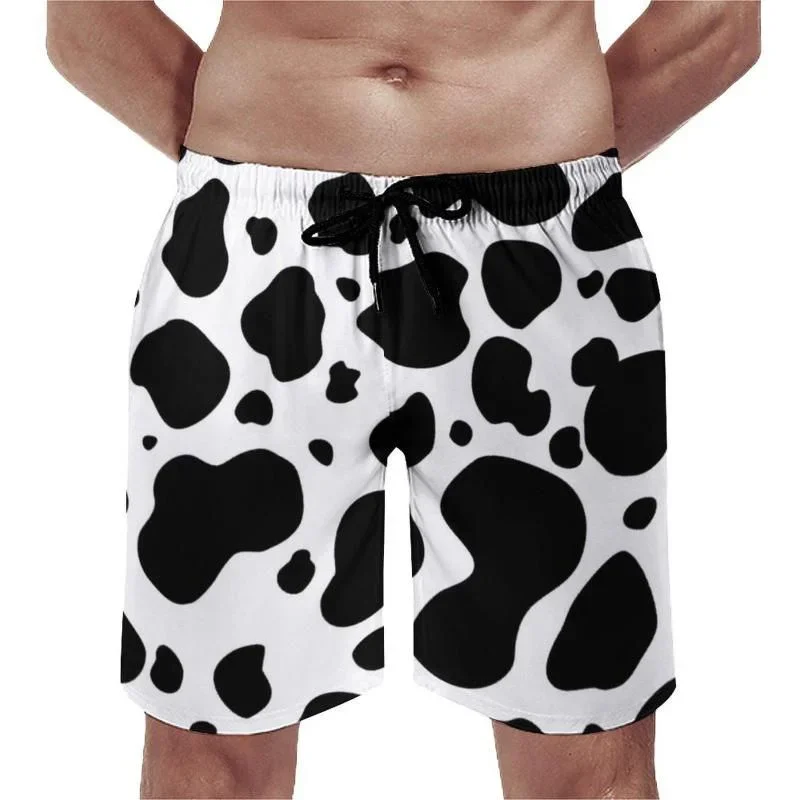 Men's Black White 3D Cow Print Board Shorts Quick-Drying Breathable Fun Street-Style Summer Shorts