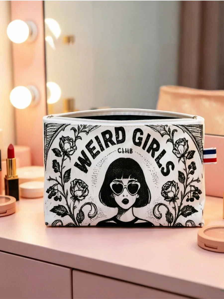 WEIRD GIRLS CLUB Makeup Bag Zipper Pouch - Durable, Fade-Resistant Cosmetic Bag, Gift for Friends, Travel Toiletry Organizer